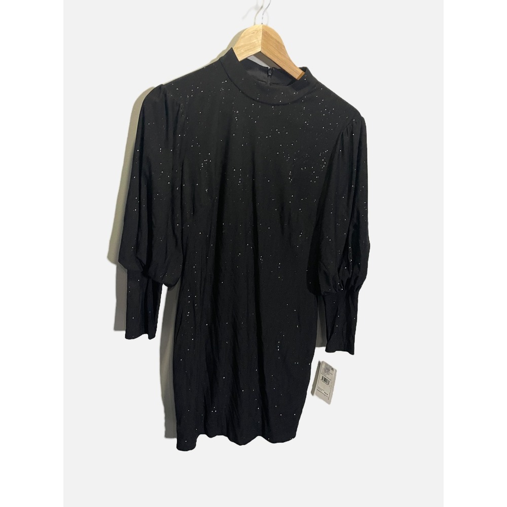 Aidan Mattox Cocktail Dress Womens 6 Black Metallic Jersey Puff Sleeve Party Min